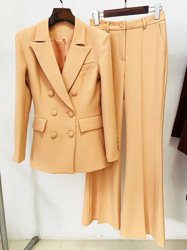 2023. modni smeđi kaki novi uredski uredski poslovni odijelo s dvostrukim kopčanjem, jakna, jakna, široki set hlača, dvodijelni komplet