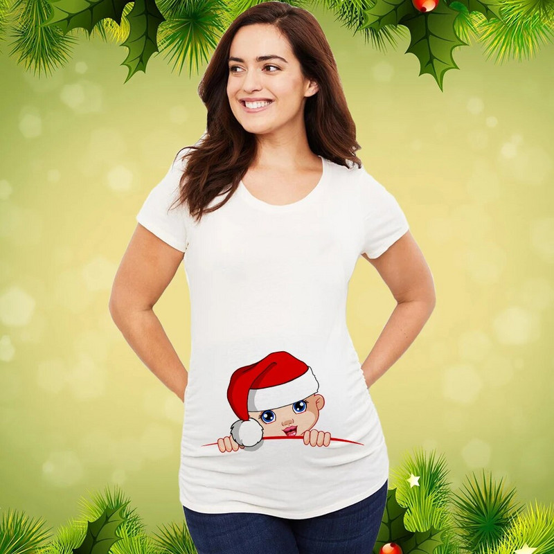 Božićna majica za trudnice Majica za trudnice Božićna majica za nove mame Ženska majica za trudnice Slatka beba Božićna majica za trudnice