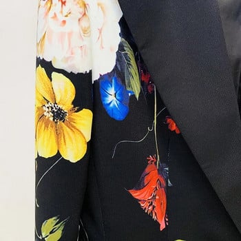 GetSpring Γυναικείες φόρμες παντελονιών 2023 Φθινοπωρινά λουλούδια με εμπριμέ μονό κουμπί παλτό ζιβάγκο ψηλόμεσο μακρυά παντελόνι σετ δύο τεμαχίων Νέα