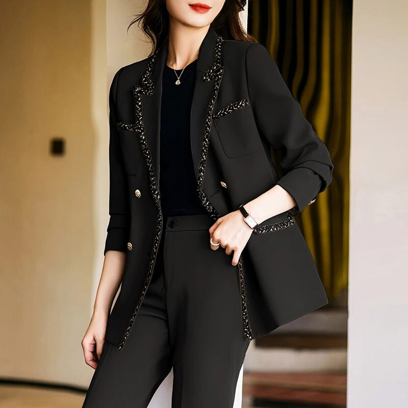 Formalni blejzeri Odijela za žene Jesen Zima Visokokvalitetna tkanina Profesionalni s hlačama i jaknama Kaput Hlače Komplet hlača