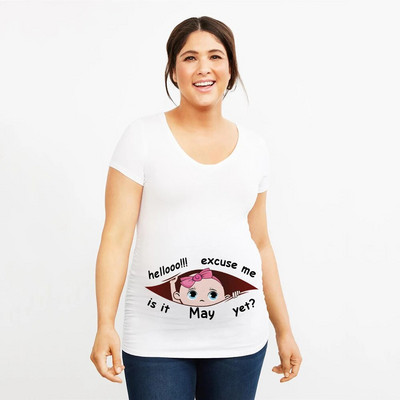 Oprostite, još je siječanj Ljeto od 12 mjeseci Slatka odjeća za trudnice Ležerne majice za trudnice Ženske majice s printom za bebe