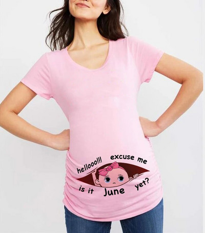 Oprostite, još je siječanj Ljeto od 12 mjeseci Slatka odjeća za trudnice Ležerne majice za trudnice Ženske majice s printom za bebe