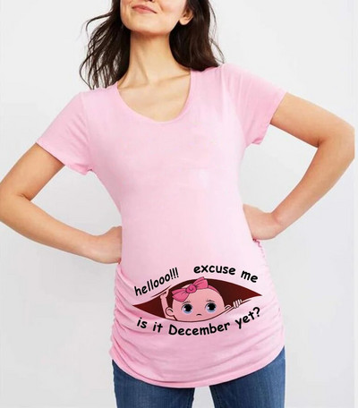 Oprostite, još je siječanj Ljeto od 12 mjeseci Slatka odjeća za trudnice Ležerne majice za trudnice Ženske majice s printom za bebe