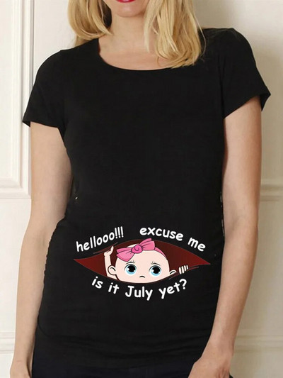 Oprostite, još je siječanj Ljeto od 12 mjeseci Slatka odjeća za trudnice Ležerne majice za trudnice Ženske majice s printom za bebe