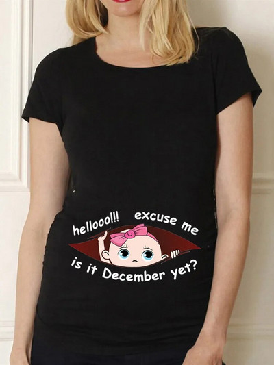 Oprostite, još je siječanj Ljeto od 12 mjeseci Slatka odjeća za trudnice Ležerne majice za trudnice Ženske majice s printom za bebe