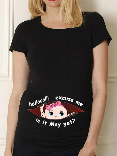 Oprostite, još je siječanj Ljeto od 12 mjeseci Slatka odjeća za trudnice Ležerne majice za trudnice Ženske majice s printom za bebe