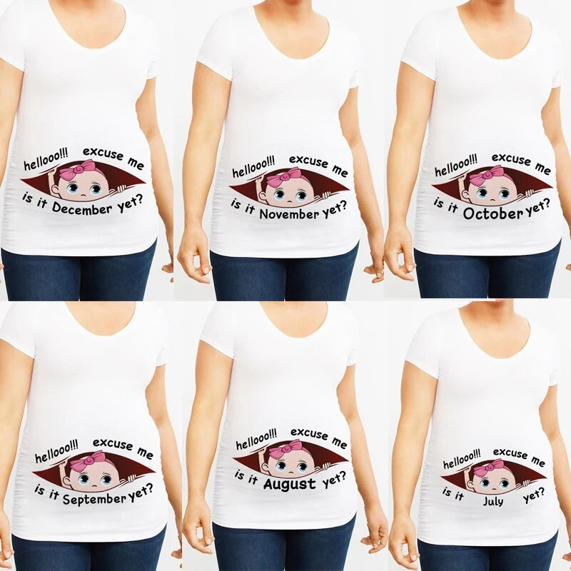 Oprostite, još je siječanj Ljeto od 12 mjeseci Slatka odjeća za trudnice Ležerne majice za trudnice Ženske majice s printom za bebe