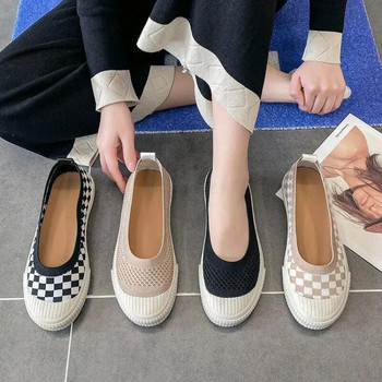 Модни мрежести мокасини с приплъзване през 2023 г. Дишащи разтегливи балетни плитки плоски обувки Дамски обувки тип лодка с меко дъно с остри пръсти
