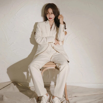 Circyy sieviešu uzvalku biroja komplekti 2023. gada rudenī, jauni korejiešu mētelis ar vienu pogu, garām piedurknēm, žakete + sieviešu tērpi ar platām biksēm