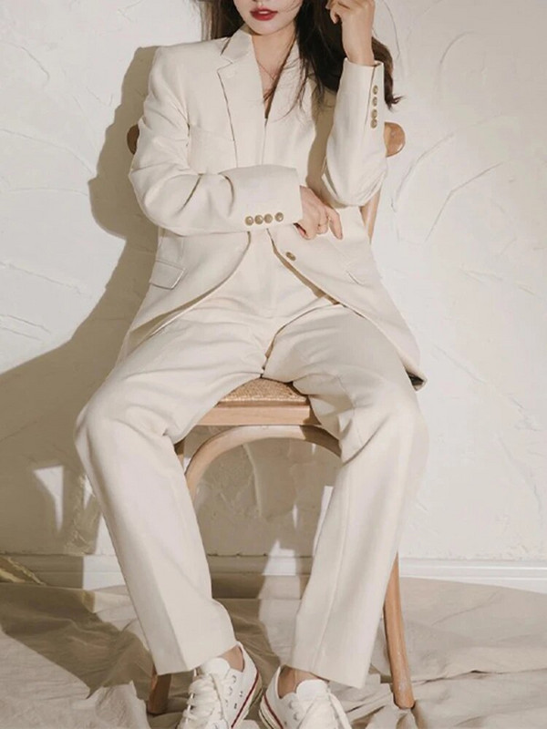 Circyy sieviešu uzvalku biroja komplekti 2023. gada rudenī, jauni korejiešu mētelis ar vienu pogu, garām piedurknēm, žakete + sieviešu tērpi ar platām biksēm