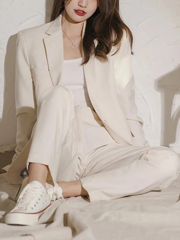 Circyy sieviešu uzvalku biroja komplekti 2023. gada rudenī, jauni korejiešu mētelis ar vienu pogu, garām piedurknēm, žakete + sieviešu tērpi ar platām biksēm