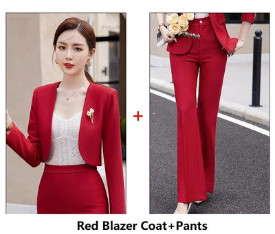 Augstas kvalitātes auduma sieviešu bikškostīmi ar biksēm un jakām mētelis rudens ziemas biznesam OL Professional bleizeri bikšu komplekts