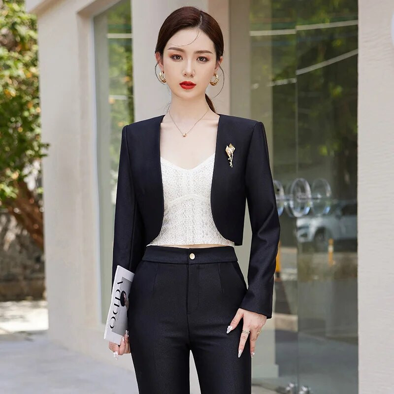 Augstas kvalitātes auduma sieviešu bikškostīmi ar biksēm un jakām mētelis rudens ziemas biznesam OL Professional bleizeri bikšu komplekts