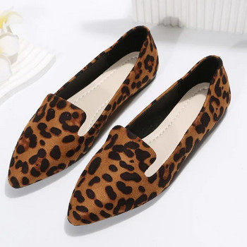 Пролетни и есенни секси заострени единични обувки с леопардов принт Плитки обувки с плоска уста Големи дамски обувки