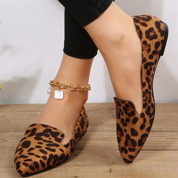 Пролетни и есенни секси заострени единични обувки с леопардов принт Плитки обувки с плоска уста Големи дамски обувки