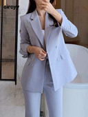 Circyy uzvalks sieviešu biroja apģērbam 2023. gada rudenī, jauni, garām piedurknēm, dubultpogu bleizeri + korejiešu modes kostīmi ar augstu vidukli.