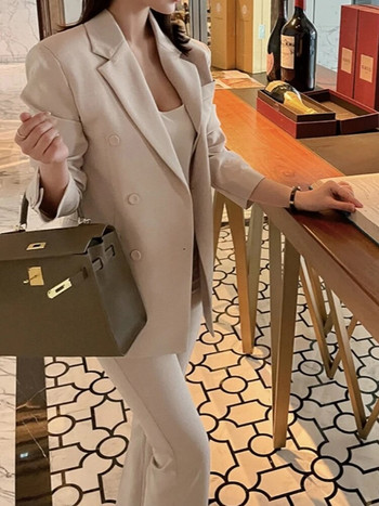 Circyy Κοστούμι για Γυναικεία ρούχα γραφείου φθινοπώρου 2023 Νέα μακρυμάνικα σακάκια με διπλά κουμπιά + ψηλόμεσο λεπτό παντελόνι κορεατικής μόδας