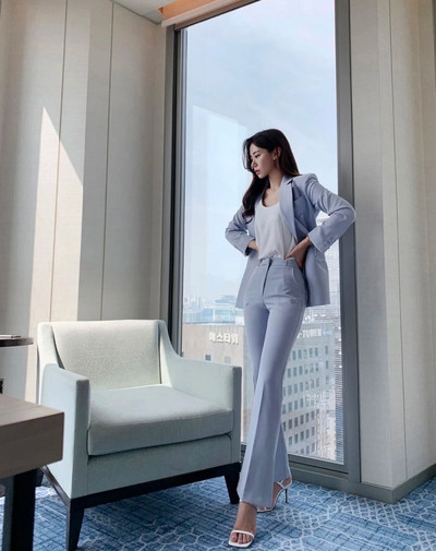 Circyy uzvalks sieviešu biroja apģērbam 2023. gada rudenī, jauni, garām piedurknēm, dubultpogu bleizeri + korejiešu modes kostīmi ar augstu vidukli.