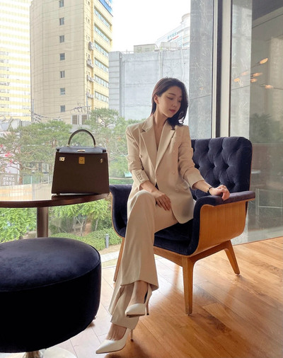 Circyy uzvalks sieviešu biroja apģērbam 2023. gada rudenī, jauni, garām piedurknēm, dubultpogu bleizeri + korejiešu modes kostīmi ar augstu vidukli.