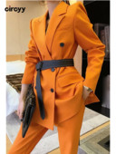 Circyy sieviešu uzvalku biroja komplekti 2023. gada rudenī, jauni mētelis ar garām piedurknēm ar dubultu pogu bleizeri + bikses ar augstu vidukli, korejiešu modes tērpi