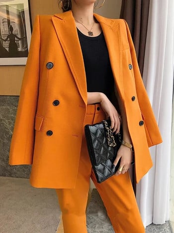 Circyy Γυναικεία Κοστούμια Σετ γραφείου φθινοπώρου 2023 Νέο μακρυμάνικο παλτό με διπλά κουμπιά παλτό + ψηλόμεσο παντελόνι Κορεατικής μόδας