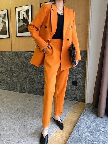 Circyy Γυναικεία Κοστούμια Σετ γραφείου φθινοπώρου 2023 Νέο μακρυμάνικο παλτό με διπλά κουμπιά παλτό + ψηλόμεσο παντελόνι Κορεατικής μόδας