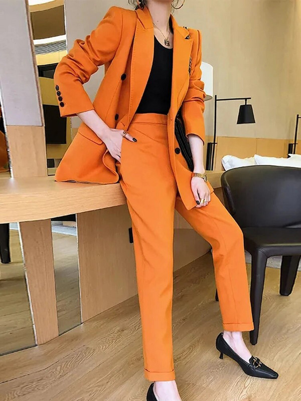 Circyy sieviešu uzvalku biroja komplekti 2023. gada rudenī, jauni mētelis ar garām piedurknēm ar dubultu pogu bleizeri + bikses ar augstu vidukli, korejiešu modes tērpi