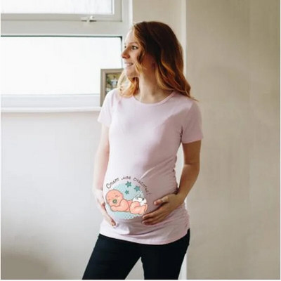 Moteriški Nėštumo marškinėliai Drabužiai Mieli kūdikių raštai Nėščioms nėščiosioms marškinėliai Moteriški vasaros marškinėliai Kūdikių skelbimai Viršutiniai marškinėliai