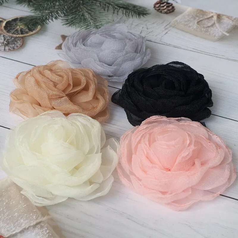 5GAB 9CM marle organza audums liela rožu ziedu galvas kāzu kleita svārki mājas cepures dekorēšana DIY matu aksesuāri