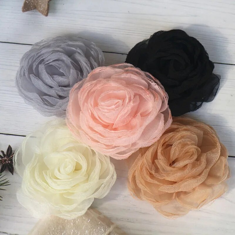 5GAB 9CM marle organza audums liela rožu ziedu galvas kāzu kleita svārki mājas cepures dekorēšana DIY matu aksesuāri