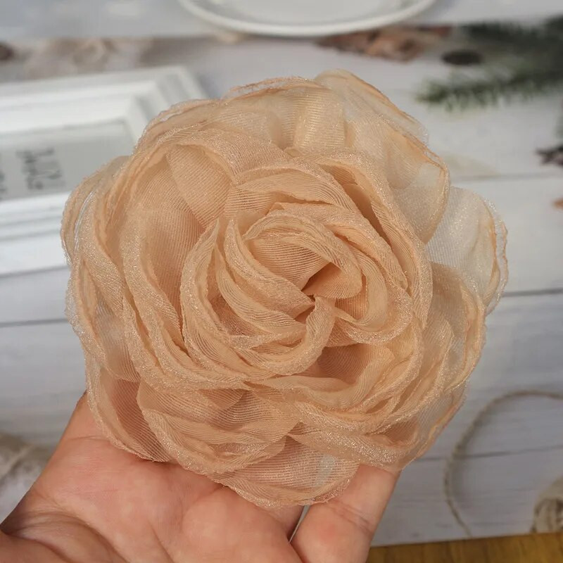 5GAB 9CM marle organza audums liela rožu ziedu galvas kāzu kleita svārki mājas cepures dekorēšana DIY matu aksesuāri