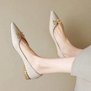 Нови дамски обувки с равни пръсти с остри пръсти Ретро обувки тип лодка за жени Обувки с ниски токчета с верига Обувки с леопардови токчета 1402N