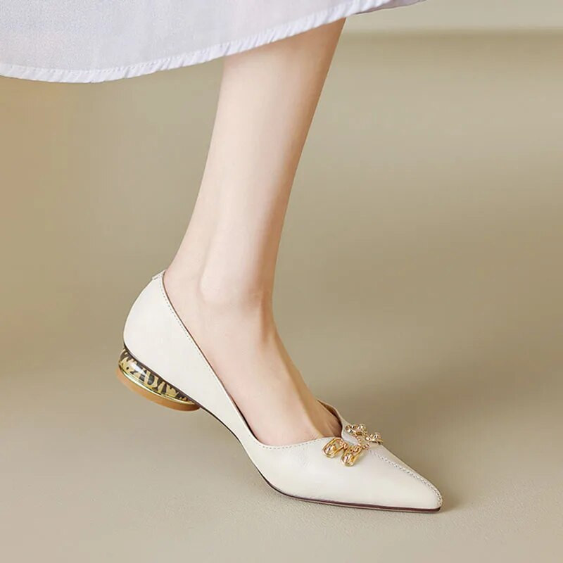 Jauni sieviešu plakanie smailie purngalu slīdošie apavi Retro laivu apavi sievietēm ķēde zemi papēži Kleita apavi Leopard papēži 1402N