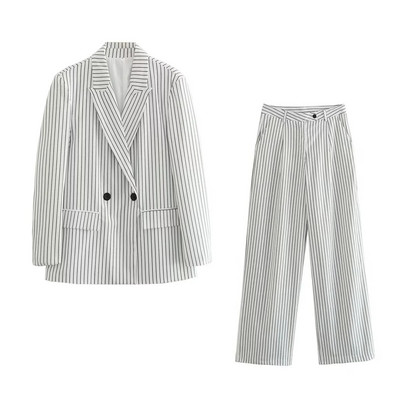 TRAF Ženski dvodijelni kompleti hlača 2023. Novi modni prugasti ležerni sako + duge hlače Žensko odijelo Ulična ležerna ženska odjeća
