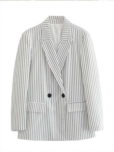 TRAF Ženski dvodijelni kompleti hlača 2023. Novi modni prugasti ležerni sako + duge hlače Žensko odijelo Ulična ležerna ženska odjeća