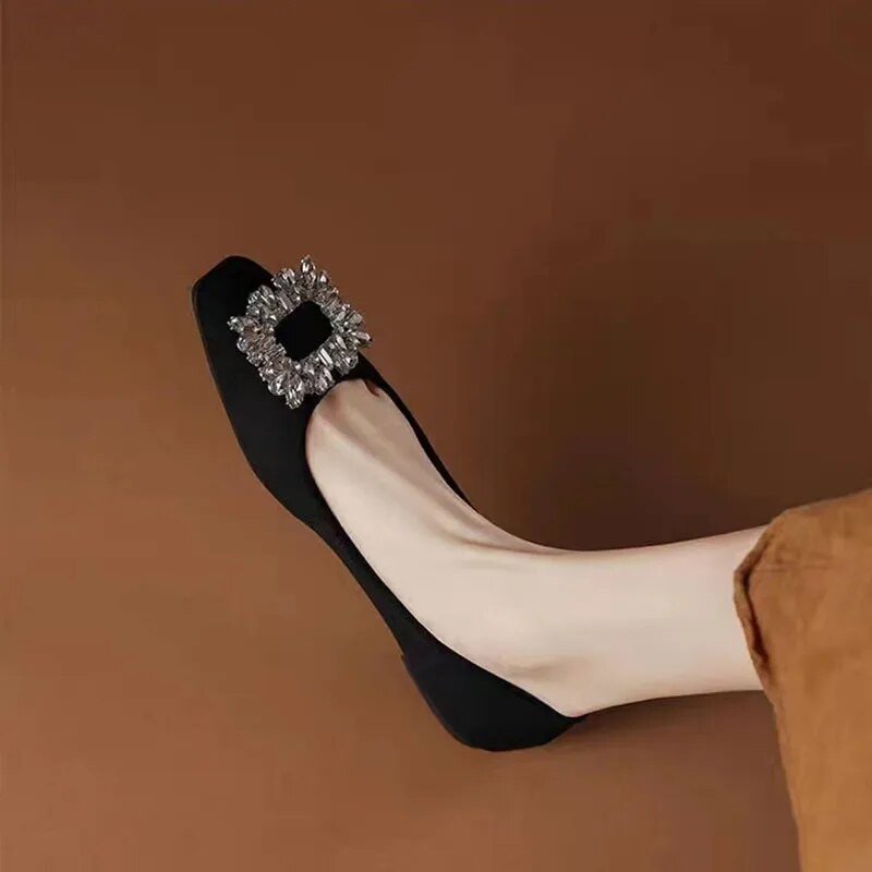 Jaunas Sieviešu Plakanas Kvadrātveida Toe Laivas Kurpes Mākslīgās zamšādas Slip on Plakanas Kurpes Rhinestone Zempapēžu Kurpes Kleita Apavi Melni Loafer Rudens 1419N