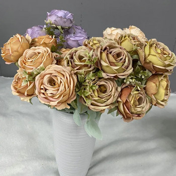 9 χρυσό χρυσό τεχνητά τριαντάφυλλα λουλούδια Σύνθεση Μεταξωτό μπουκέτο Glorious Moral για πάρτι στο σπίτι και διακόσμηση γάμου