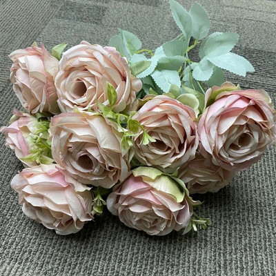 9 zlatnih zlatnih umjetnih ruža Cvjetni aranžman Svileni buket Veličanstven moral za zabave u kućnom uredu i dekoraciju vjenčanja