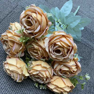 9 zlatnih zlatnih umjetnih ruža Cvjetni aranžman Svileni buket Veličanstven moral za zabave u kućnom uredu i dekoraciju vjenčanja