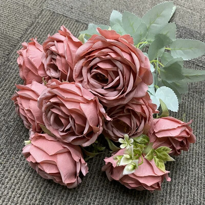 9 zlatnih zlatnih umjetnih ruža Cvjetni aranžman Svileni buket Veličanstven moral za zabave u kućnom uredu i dekoraciju vjenčanja