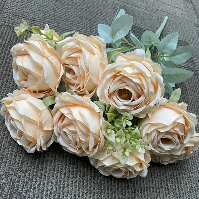 9 zlatnih zlatnih umjetnih ruža Cvjetni aranžman Svileni buket Veličanstven moral za zabave u kućnom uredu i dekoraciju vjenčanja