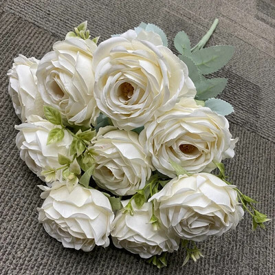 9 zlatnih zlatnih umjetnih ruža Cvjetni aranžman Svileni buket Veličanstven moral za zabave u kućnom uredu i dekoraciju vjenčanja