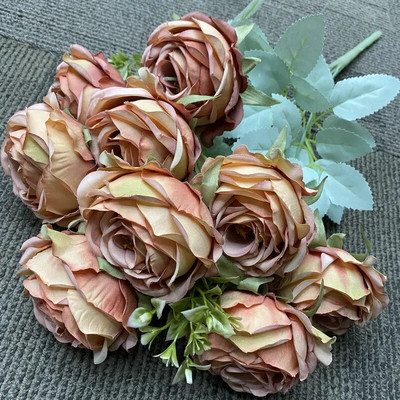 9 zlatnih zlatnih umjetnih ruža Cvjetni aranžman Svileni buket Veličanstven moral za zabave u kućnom uredu i dekoraciju vjenčanja