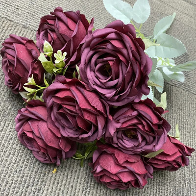 9 zlatnih zlatnih umjetnih ruža Cvjetni aranžman Svileni buket Veličanstven moral za zabave u kućnom uredu i dekoraciju vjenčanja