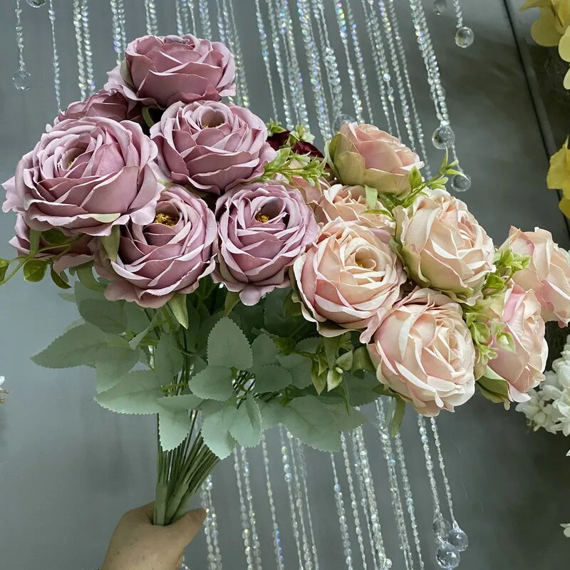 9 zlatnih zlatnih umjetnih ruža Cvjetni aranžman Svileni buket Veličanstven moral za zabave u kućnom uredu i dekoraciju vjenčanja