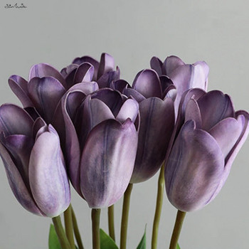 SunMade Real Touch Tulip Hand Feel Τεχνητά Λουλούδια Σπίτι Ξενοδοχείο Διακόσμηση Γάμος Γάμος Μπουκέτο Flores Artificales Μωβ