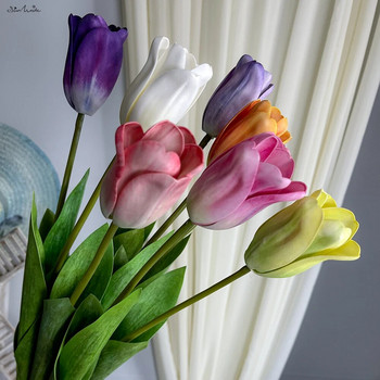 SunMade Real Touch Tulip Hand Feel Τεχνητά Λουλούδια Σπίτι Ξενοδοχείο Διακόσμηση Γάμος Γάμος Μπουκέτο Flores Artificales Μωβ