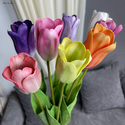 SunMade Real Touch Tulip Hand Feel Flori artificiale Home Hotel Decoration Nunta Nunta Buchet Flores Artificiale Violet