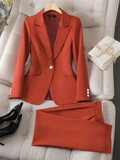 Žuto crno crveno žensko formalno odijelo s hlačama Uredska ženska poslovna radna odjeća Komplet od 2 komada Ženski blejzer sako i hlače