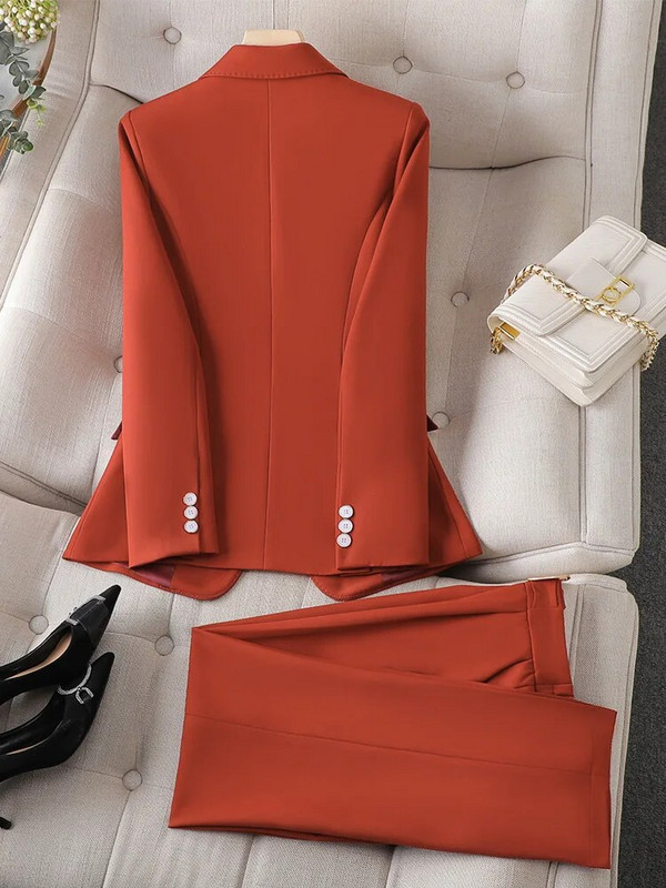 Žuto crno crveno žensko formalno odijelo s hlačama Uredska ženska poslovna radna odjeća Komplet od 2 komada Ženski blejzer sako i hlače